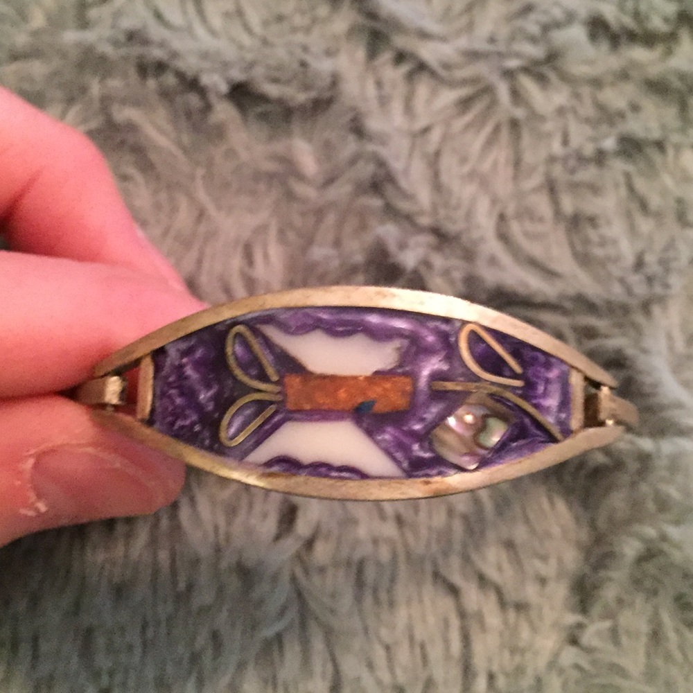 Vintage silver bracelet with inlaid butterfly.
